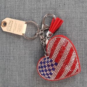 American Flag Keychain Keys Patriotic America Purse Charm Rhinestone Sparkle